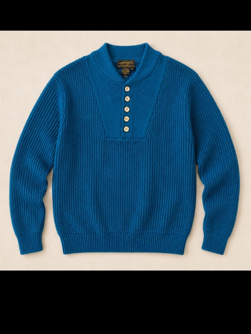 Eddie Bauer Teal Cotton Knit Henley Sweater Men’s Large Tall L/G Vintage